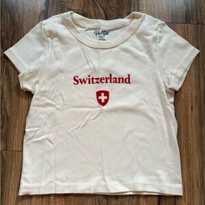 Brandy Melville White Tee with Red Switzerland Shield